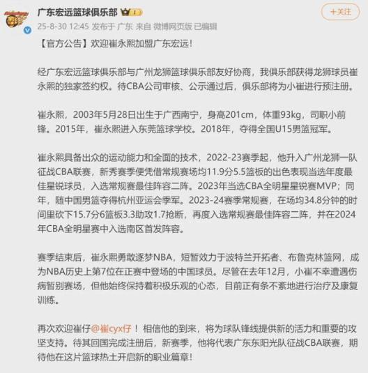 崔永熙正式回歸！NBA生涯落幕