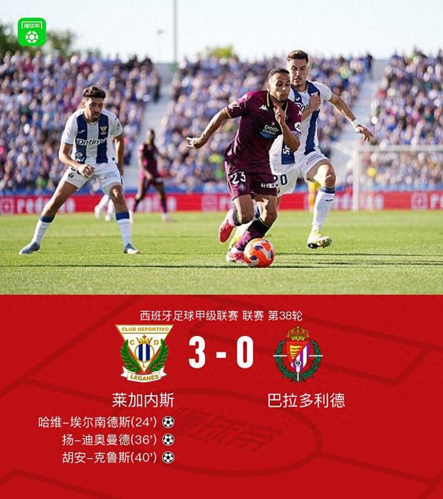 萊加內(nèi)斯3-0戰(zhàn)勝巴拉多利德仍遭降級，揚-迪奧曼德傳射建功